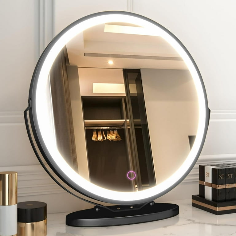 LVSOMT Vanity Makeup Mirror 5X Magnification 3 Color Lighting USB 360 Rotation Black Walmart