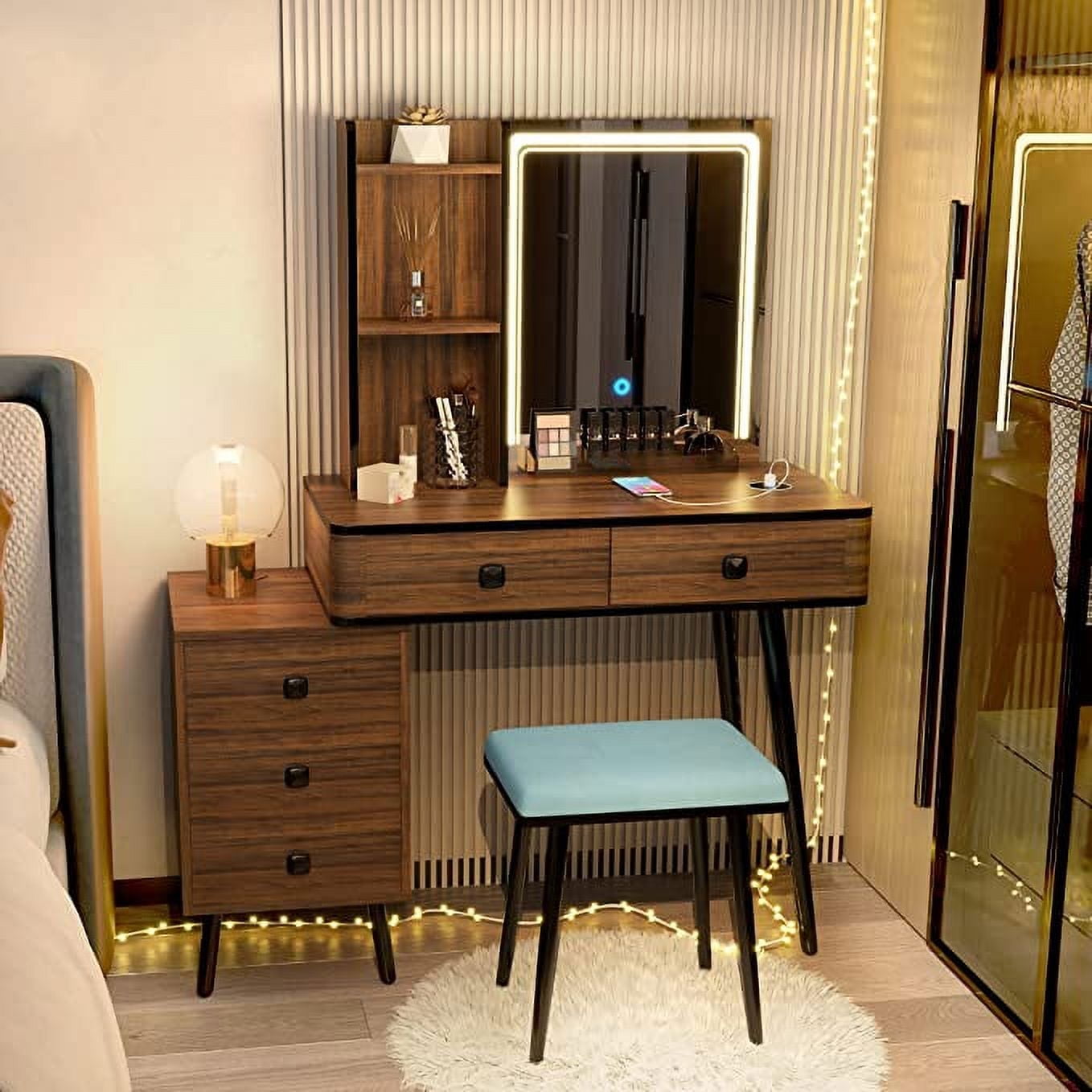 Vanity with bench and mirror hotsell