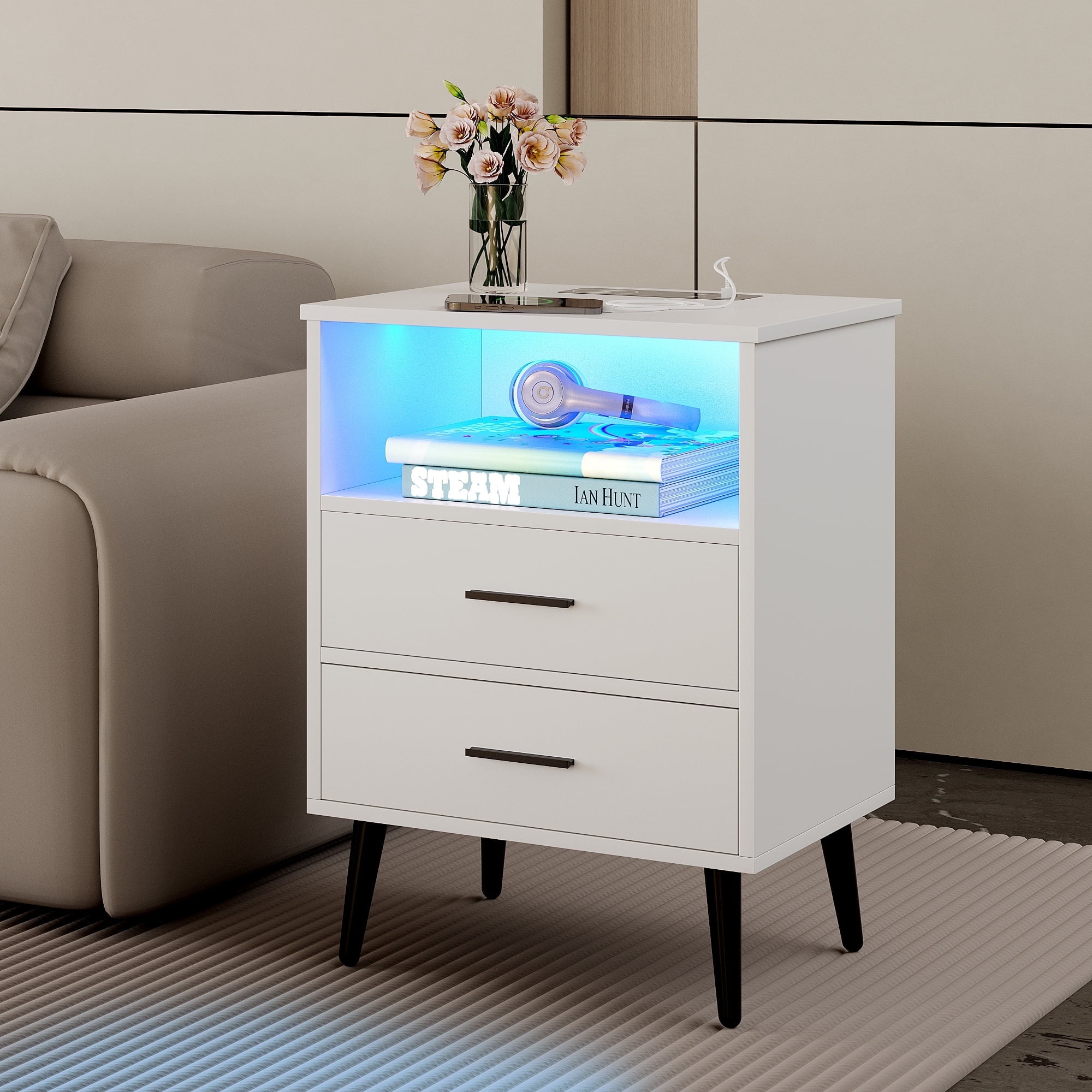 White nightstands with usb ports discount
