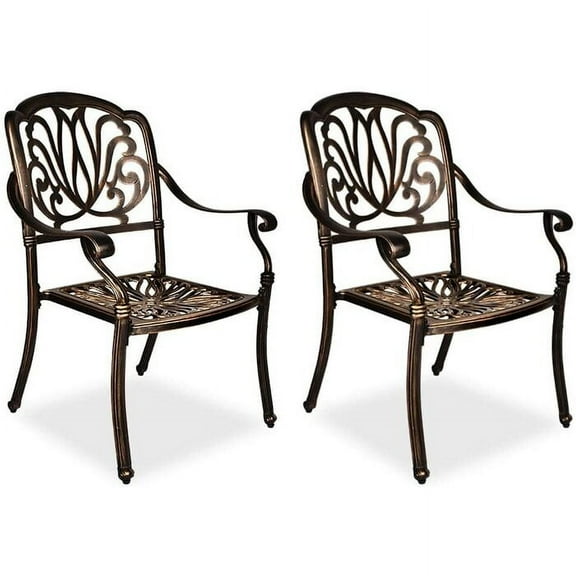 LVUYOYO 2 Piece Outdoor Bistro Dining Chair Set Cast Aluminum Furniture Garden Deck Antique Bronze