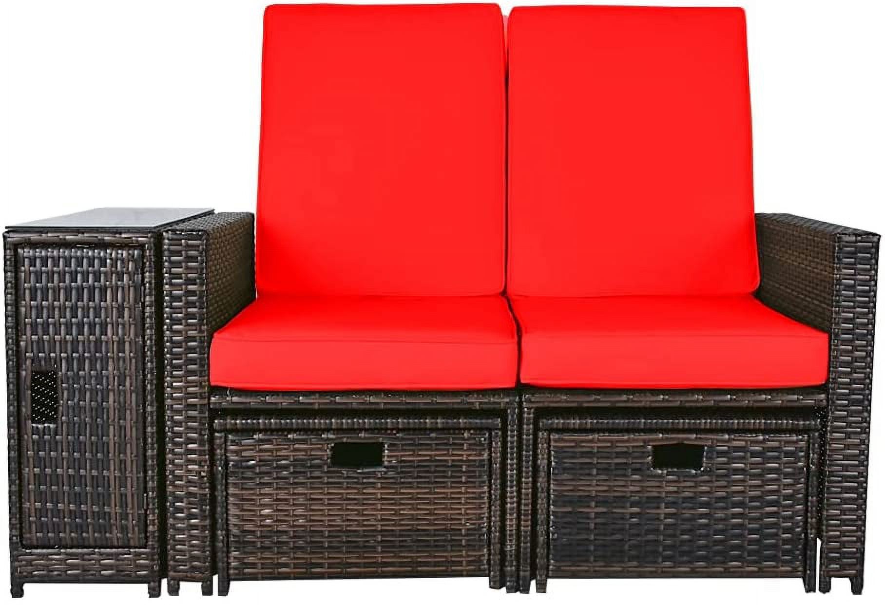 LVUYOYO 5pcs Patio Wicker Loveseat - Outdoor Rattan Sofa Set with Cushion - Adjustable Lounge Chair with Ottoman Footrest, Wicker Furniture for Garden, Patio, Balcony, Beach, Coffee Bar, Deck - image 1 of 7