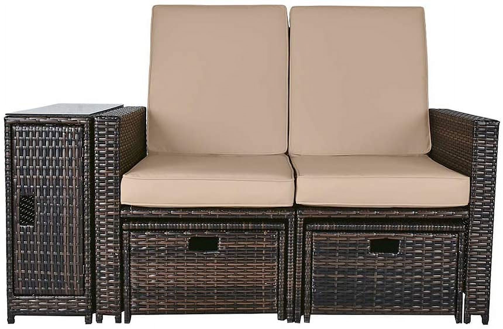 LVUYOYO 5pcs Patio Wicker Loveseat - Outdoor Rattan Sofa Set with Cushion - Wicker Furniture for Garden - image 1 of 7