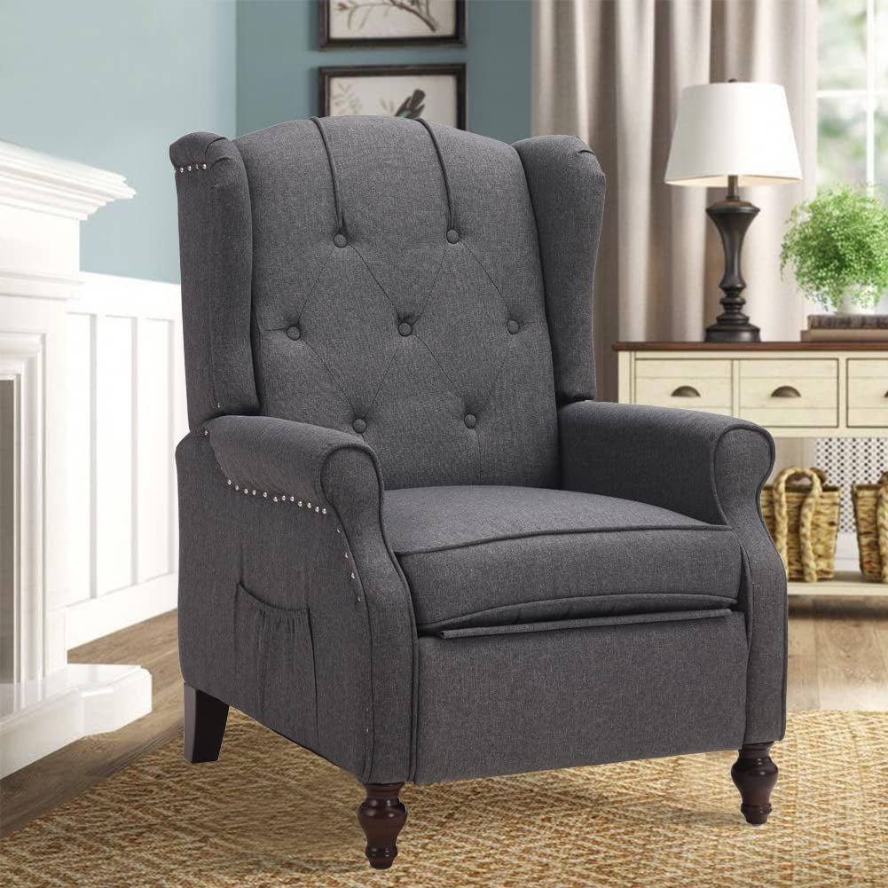 LVUYOYO Fabric Wingback Recliner Push Back Chair with Heat and Massage, Gray