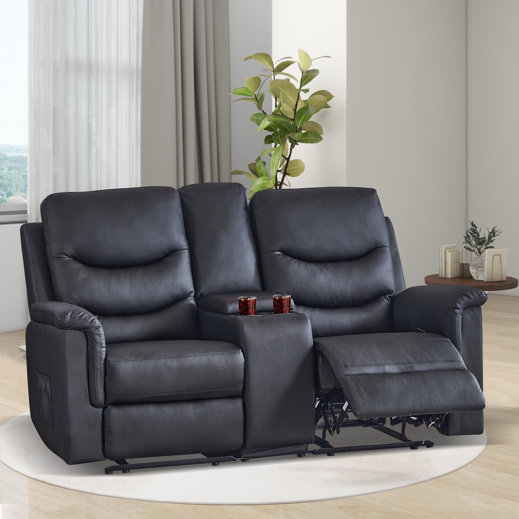 LVUYOYO Loveseat Recliner Double Recliner Loveseat with Console RV Recliner Loveseat with Cup Holder and Side Pocket for House Office Living Room