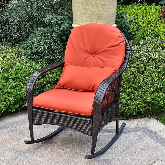 LVUYOYO Outdoor Wicker Rocking Chair All Weather Wicker Rocker Chair with Cushions for Garden Patio Yard Porch Lawn Balcony Backyard