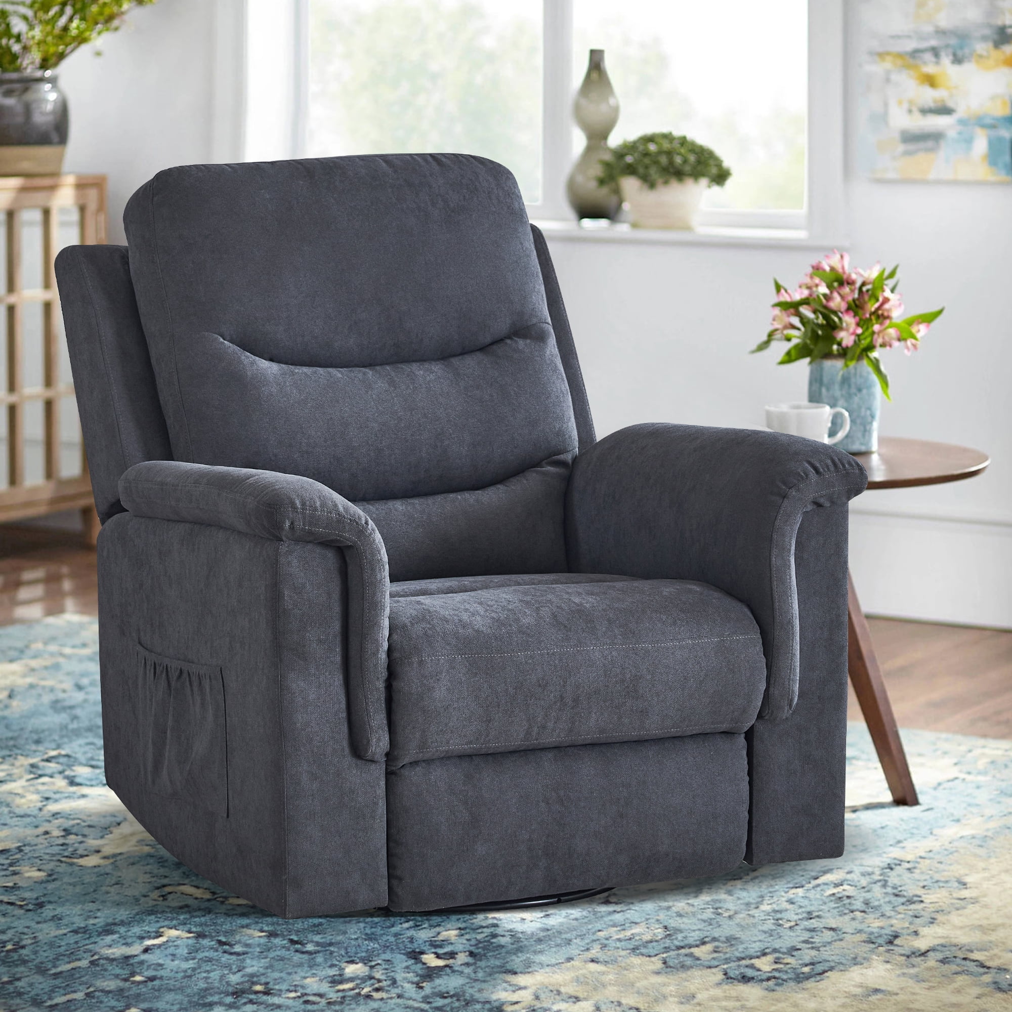 Homestock Espresso/Dark Gray Nursery Glider and Ottoman Set with Cushion, Rocker Rocking Chair for Breastfeeding, Maternity