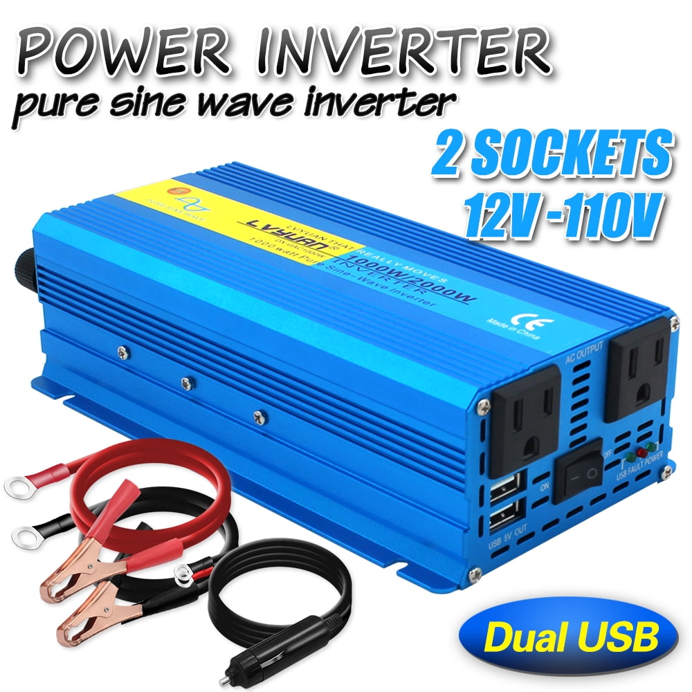 BESTEK 1000W Pure Sine Wave Power Inverter DC 12V to 110V AC Car Inverter  with Digital LCD Display 4.2A Dual USB Charging Ports