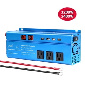 EFFORTWAY 1200W Power Inverter DC 12V to AC 110V Pure Sine Wave Car Inverter 3AC Outlets 4USB Ports LCD Display for Vehicles, Outdoor Travel