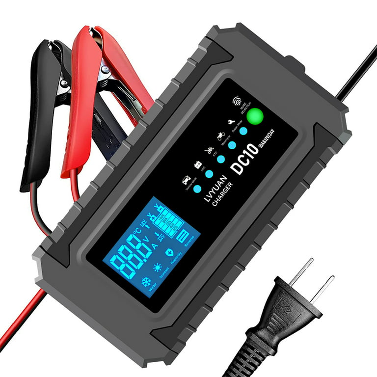 LVYUAN 12V/10A 24V/5A Smart Automatic Car Truck Battery Charger Maintainer  Pulse Repair 