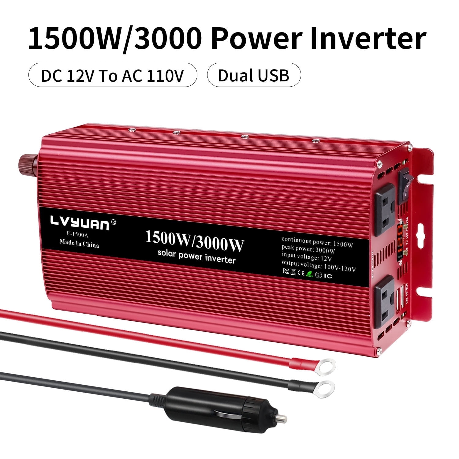 LVYUAN 1500W 3000W Peak Modified Sine Wave Power Inverter - DC 12V 