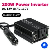LVYUAN 200 Watts Power Inverter Converter Charger Adapter DC to AC 12V to 110V 2USB for Car