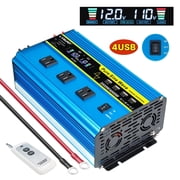 LVYUAN 2000W 4000W Peak Pure Sine Wave Power Inverter Car Converter DC 12V to AC 110V/120V with 4USB & 3AC Outlets, LCD Display, Remote Control for Car, RV, Camping, Outdoor & Home Emergency Use Blue