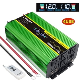 LVYUAN 2000W 4000W Peak Pure Sine Wave Power Inverter Car Converter DC 12V to AC 110V/120V with 4USB & 4AC Outlets, LCD Display, Remote Control for Car, RV, Camping, Outdoor & Home Backup Green