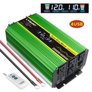 LVYUAN 2000W 4000W Peak Pure Sine Wave Power Inverter Car Converter DC 12V to AC 110V/120V with 4USB & 4AC Outlets, LCD Display, Remote Control for Car, RV, Camping, Outdoor & Home Backup Green