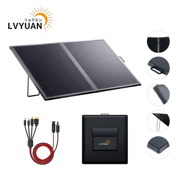 LVYUAN 200W Solar Panel Foldable Solar Panel Charger with Adjustable Kickstands Portable Waterproof IP67 24.5% High Efficiency for RV, Camping, Home, Outdoor, Power Station, off Grid