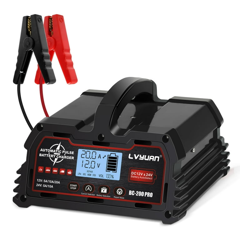 Lithium Battery 12v 20-Amp Car Battery Charger, 12V/24V Smart