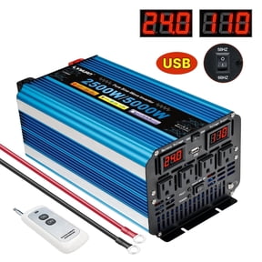LVYUAN 2500W 5000W Peak Pure Sine Wave Power Inverter 24V DC to 110V AC Converter, 60Hz/50Hz, 4 AC Outlets + USB, LED Display, Remote Control for Car, RV, Camping & Home Backup