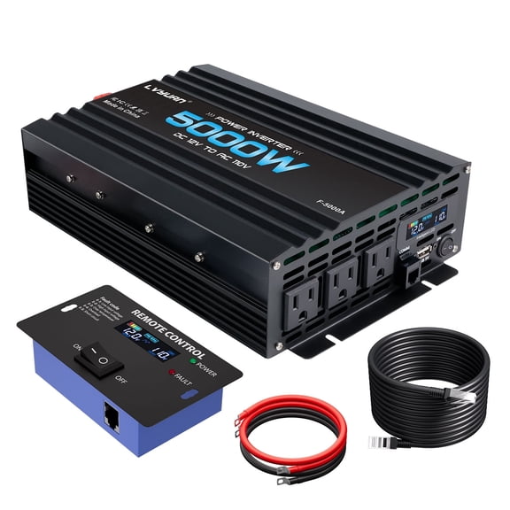 LVYUAN 2500W 5000W Surge Power Inverter DC 12V to AC 110V Car Converter with LCD Display, Remote Control, 3 US AC Outlets & USB Port for Car RV Truck Camping Home Backup