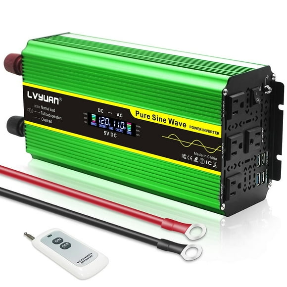 LVYUAN 3000 Watt Pure Sine Wave Power Inverter 12V to 110V DC to AC with Remote Control LCD Display 4 AC Sockets 4 USB Ports