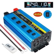 LVYUAN 3000W 6000W Peak Pure Sine Wave Power Inverter Car Converter DC 24V to AC 110V/120V with 4USB & 4AC Outlets, LCD Display, Remote Control for Car, RV, Camping, Outdoor & Home Emergency Use Blue