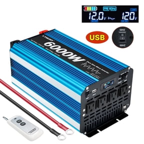 LVYUAN 3000W 6000W Peak Pure Sine Wave Power Inverter 12V DC to 110V AC Converter, 60Hz/50Hz, 4 AC Outlets + USB, LCD Display, Remote Control for Car, RV, Camping & Home Backup Blue