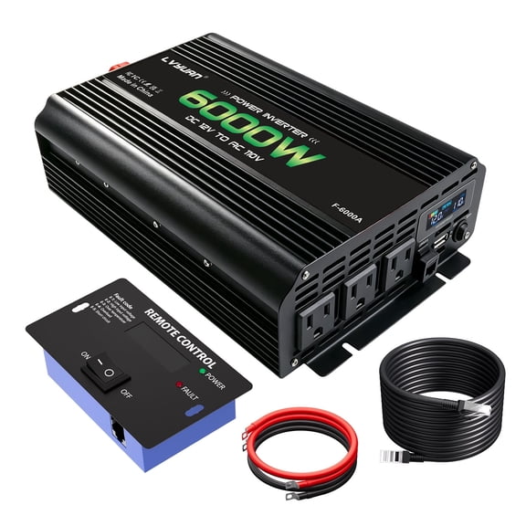 LVYUAN 3000W 6000W Surge Power Inverter DC 12V to AC 110V Car Converter with LCD Display, Remote Control, 3 US AC Outlets & USB Port for Car RV Truck Camping Home Backup