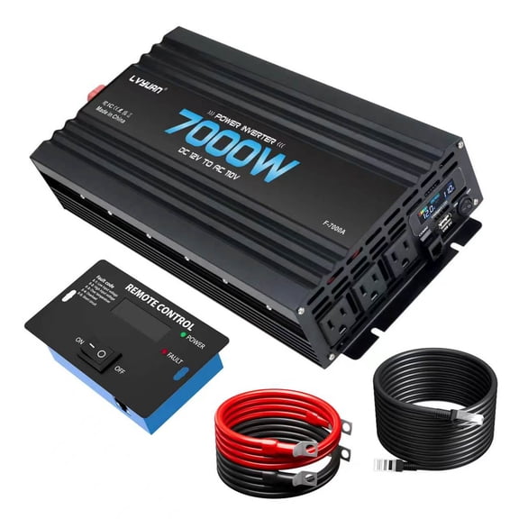 LVYUAN 3500W 7000W Surge Power Inverter DC 12V to AC 110V Car Converter with LCD Display, Remote Control, 3 US AC Outlets & USB Port for Car RV Truck Camping Home Backup