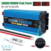 LVYUAN 5000W 10000W Peak Pure Sine Wave Power Inverter 12V DC to 110V AC Converter, 60Hz/50Hz, 4 AC Outlets + USB, LED Display, Remote Control for Car, RV, Camping & Home Backup