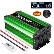 4000W 8000W Peak Pure Sine Wave Power Inverter 24V DC to 110V AC Converter, 60Hz/50Hz, 4 AC Outlets + USB, LED Display, Remote Control for Car, RV, Camping & Home Backup Green