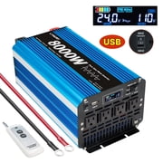 4000W 8000W Peak Pure Sine Wave Power Inverter 24V DC to 110V AC Converter, 60Hz/50Hz, 4 AC Outlets + USB, LCD Display, Remote Control for Car, RV, Camping & Home Backup Blue