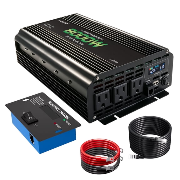 LVYUAN 4000W 8000W Surge Power Inverter DC 12V to AC 110V Car Converter with LCD Display, Remote Control, 3 US AC Outlets & USB Port for Car RV Truck Camping Home Backup