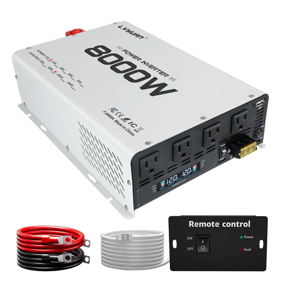 LVYUAN 4000W 8000W Surge Power Inverter DC 12V to AC 110V Car Inverter, 4 AC Outlets & USB Port, LCD Display, Wired Remote Control,for Vehicle RV Truck Camping Home Backup OffGrid