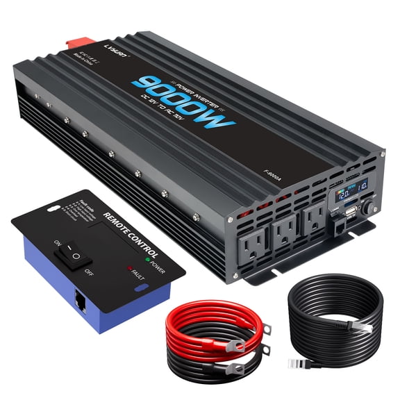LVYUAN 4500W 9000W Surge Power Inverter DC 12V to AC 110V Car Converter with LCD Display, Remote Control, 3 US AC Outlets & USB Port for Car RV Truck Camping Home Backup