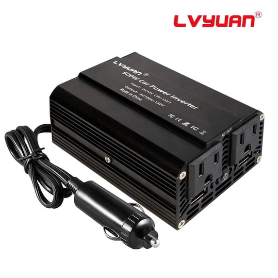 500W Modified Sine Wave Power Inverter 12V DC to 110V AC Vehicles Converter 2 AC Outlets + 2USB Charger Car Plug Adapter for Laptop, Computer, Car, RV, Camping & Home Black