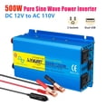 thumbnail image 1 of LVYUAN 500 Watts 1200 Watts Pure Sine Wave Power Inverter DC 12V to AC 110V 120V Car Battery Converter Charger Adapter 2USB 2AC for Laptops, RVs, Trucks, 1 of 9