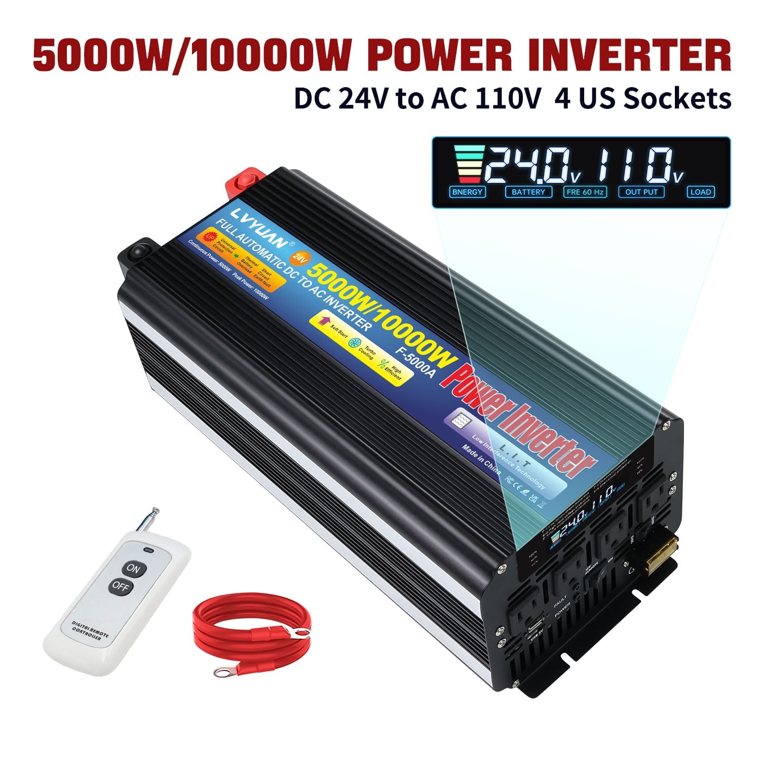 5000W 10000W Modified Sine Wave Power Inverter DC 24V to AC 110V ...