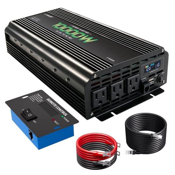 LVYUAN 5000W 10000W Surge Power Inverter DC 12V to AC 110V Car Converter with LCD Display, Remote Control, 3 US AC Outlets & USB Port for Car RV Truck Camping Home Backup