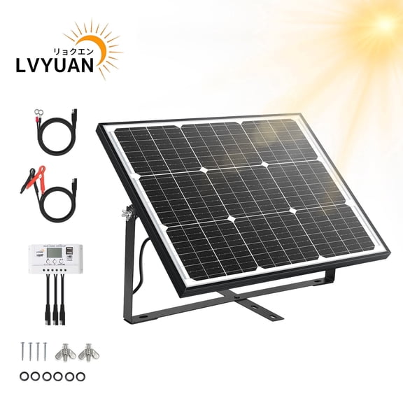 LVYUAN 50W Solar Panel Kit, Solar Battery Charger with 12V/24V 10A PWM Controller & Adjustable Bracket, Solar Panel Charger Weatherproof for Roof, RV, Car, Boat, Motorcycle, Lawnmower, Off-Grid