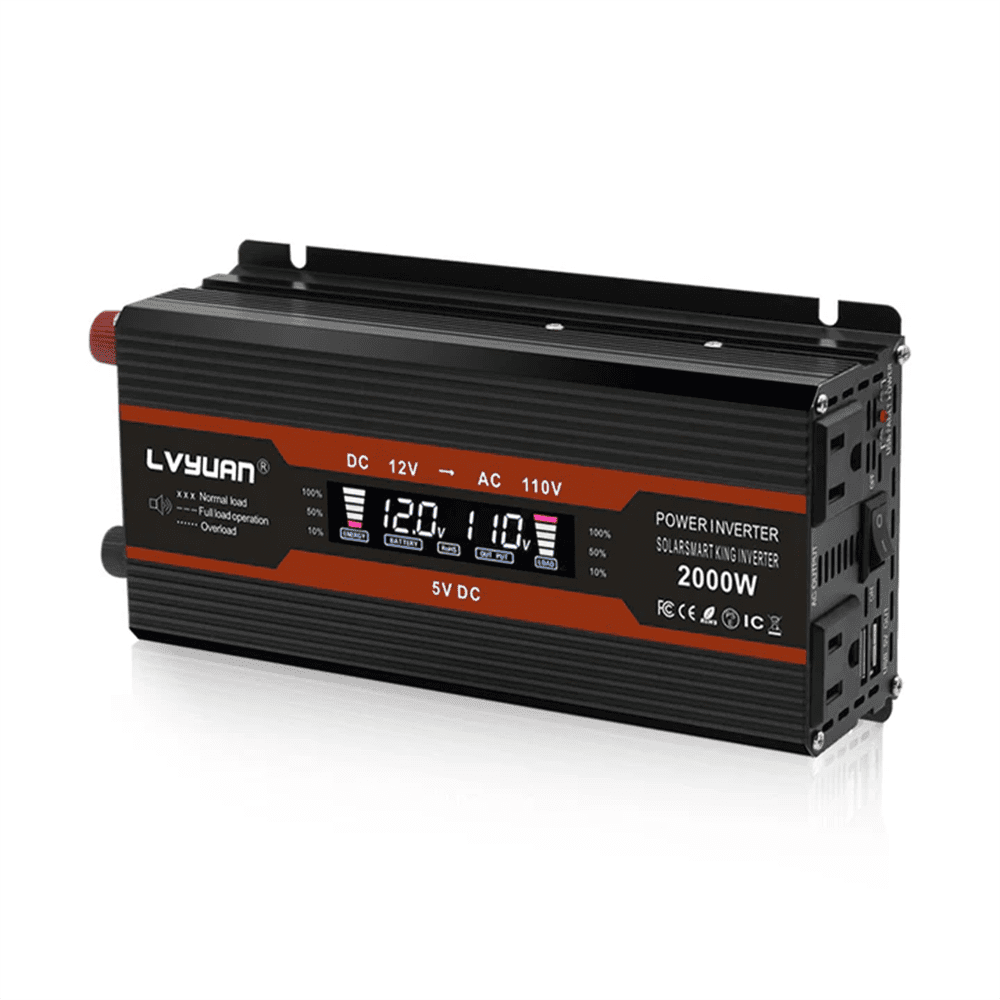 LVYUAN 1000W 2000W Modified Sine Wave Peak Power Inverter, 12V DC to 110V AC Car Inverter with Dual USB & AC Outlets, LCD Display, Black for RV, Truck, Camping, Travel (Inversor de Energía para Auto)