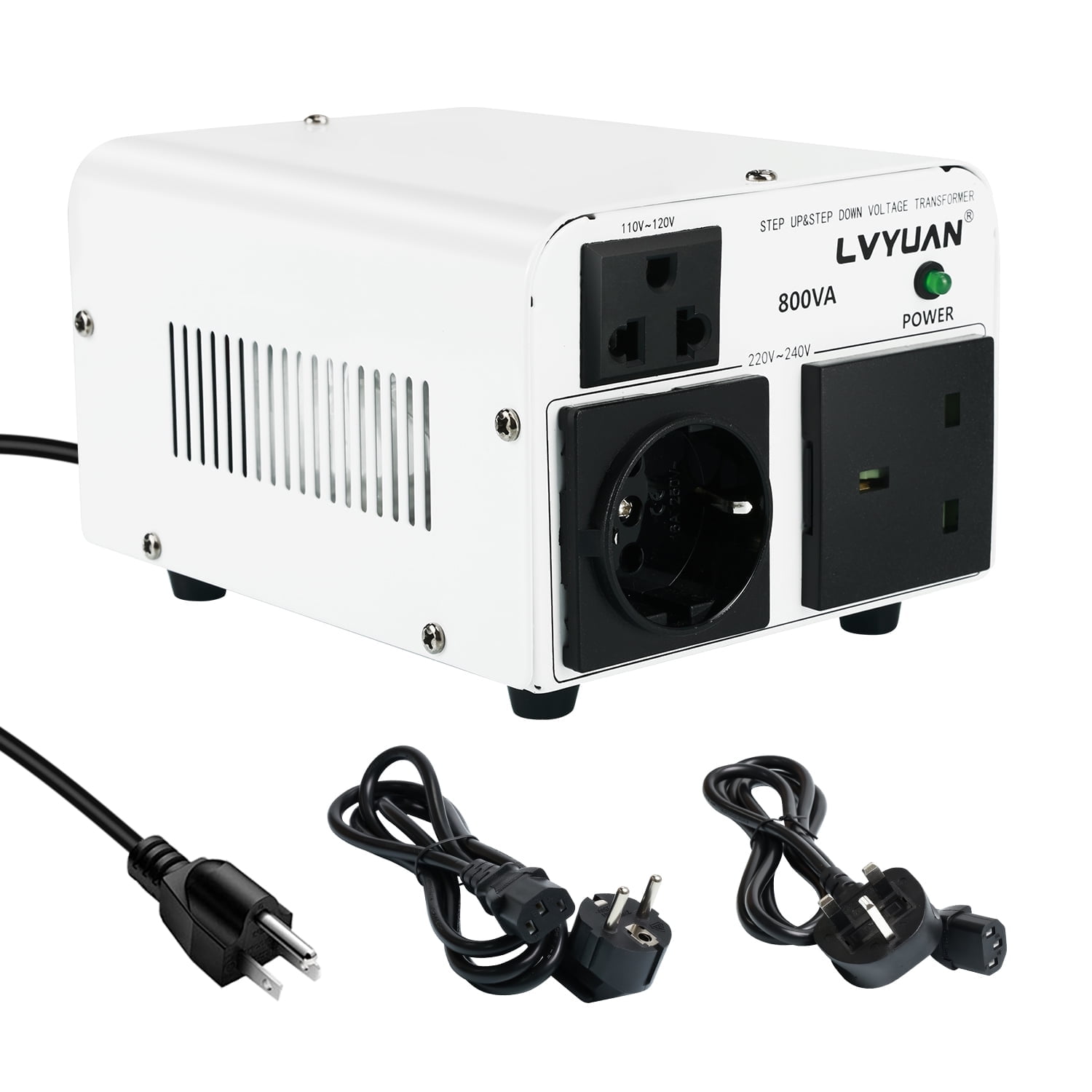 LVYUAN 800W Voltage Transformer Step Up 110V to 220V & Step Down 220V to 110V, Voltage Converter with US/UK/European Power Cords, for Travel, Appliances, Silent & Safe (Transformador de Voltaje)