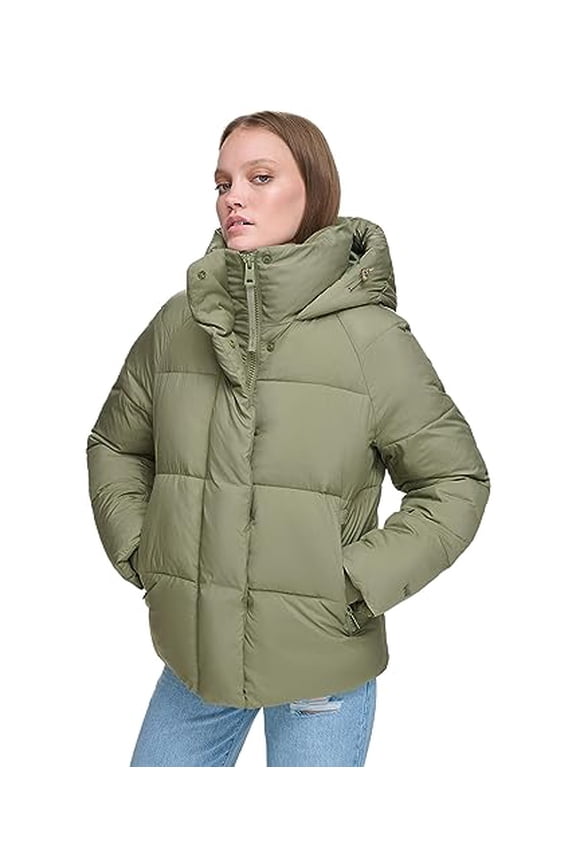 LW3RP696 LEVIS WOMEN'S SELMA HOODED PUFFER JACKET SIZE M - LICHEN GREEN