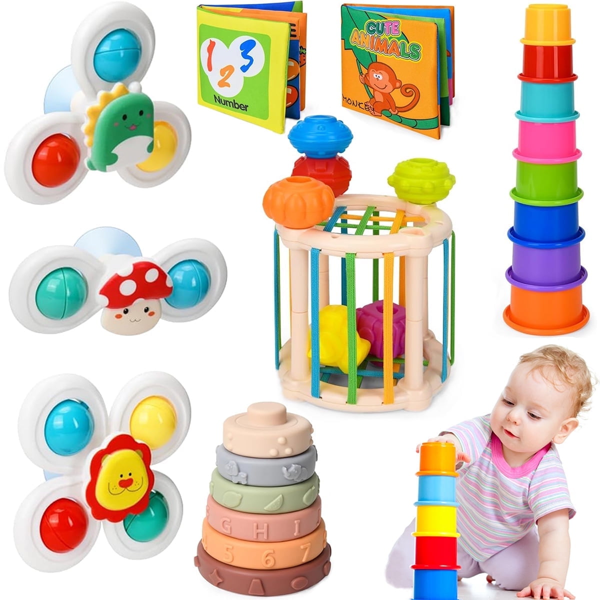 LWBDD Baby Toys Learning 6-12-18 Months, Infant Baby Stacking Cups Toy Set Number Blocks Plush