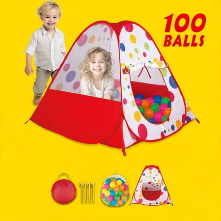 LWBDD Kids Ball Pit Tent - Pop-Up, 100 Toy Balls Included, Indoor Outdoor