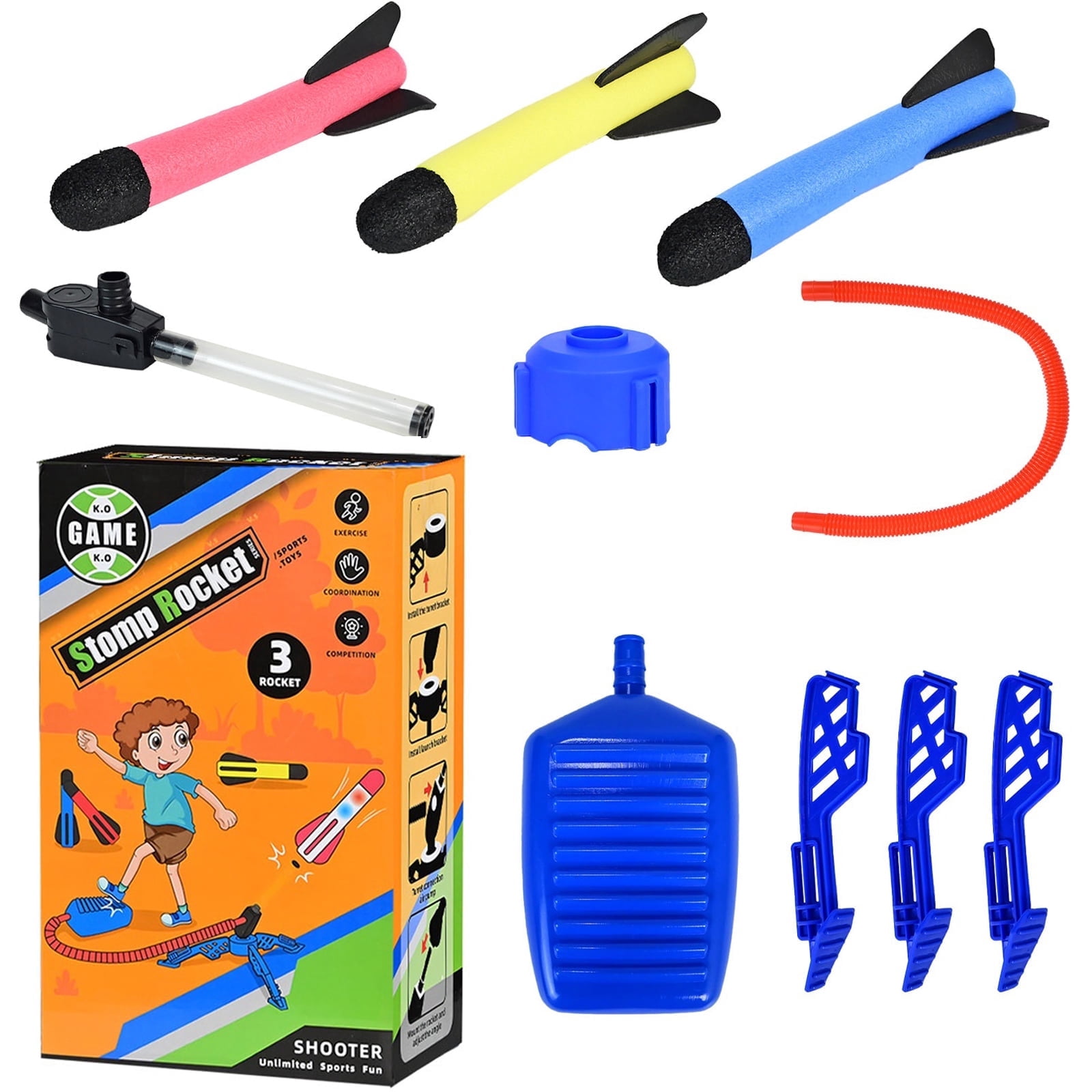 LWBDD Toy Rocket Launcher for Kids, 3 Foam Rockets Shoots up to 100ft ...