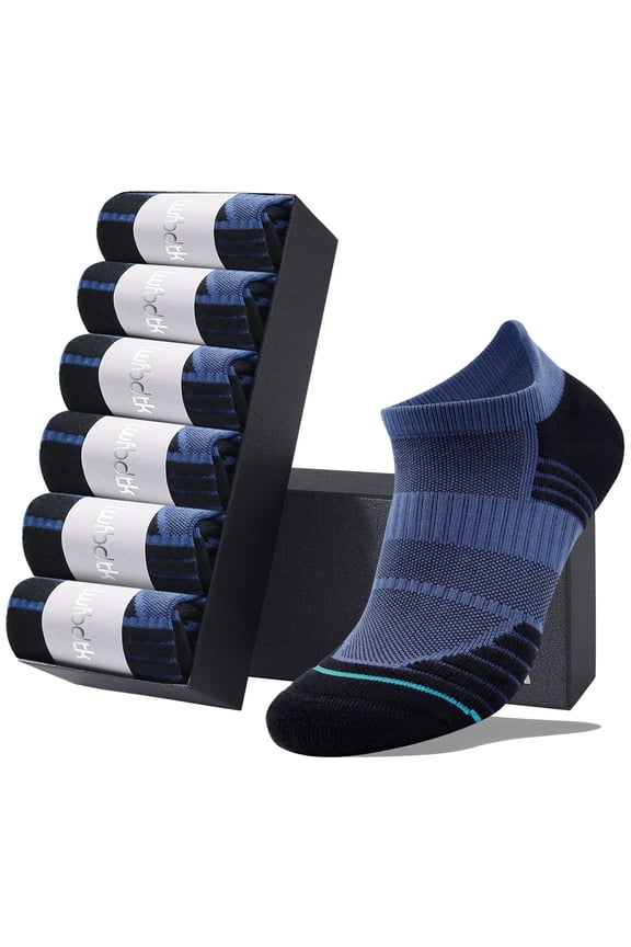 Athletic Ankle Socks, Low Cut Cushioned Tab Sports Running Socks for Men & Women, 6 Pairs Blue (Size 7.5-11.5)