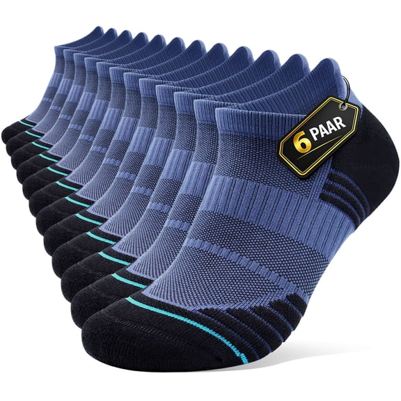 LWFBDTK Men's Ankle Running Socks, 6-Pairs, Low Cut Cushioned Socks with Arch Support, Moisture Wicking, Size L (9-12.5), Blue