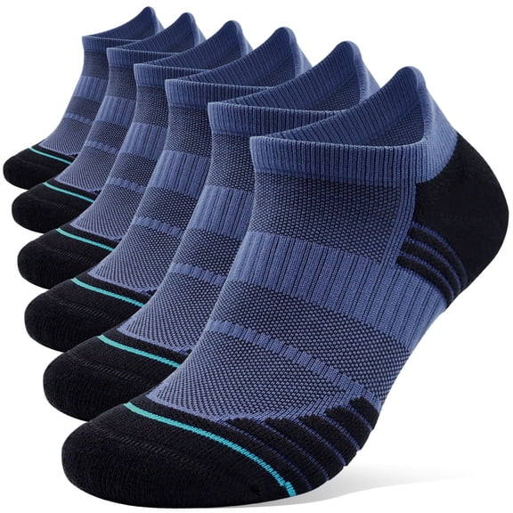 LWFBDTK Women Ankle Running Socks, 6-Pairs, Low Cut Cushioned Socks with Arch Support, Moisture Wicking, Size L (9-12.5), Blue