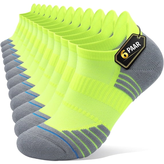 LWFBDTK Men Athletic Ankle Socks 6 Pairs, Breathable Low Cut Cushioned Arch Support Sport Running Gym Socks, Gift Box Packaged, Size US 9-12.5 Green