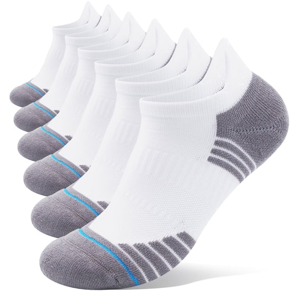 LWFBDTK Men's Ankle Running Socks, 6-Pairs, Low Cut Cushioned Socks with Arch Support, Moisture Wicking, Size L (9-12.5), White