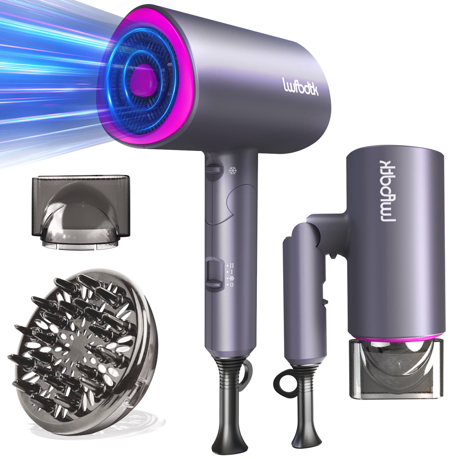 LWFBDTK Hair Dryer, 1800W Professional Ionic Dryer, 3 Heat Settings, Powerful Hot/Cool Wind Blow Dryer, Dark Grey